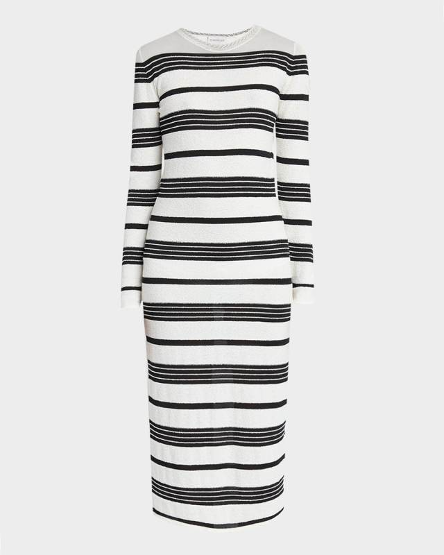 Stripe Long-Sleeve Midi Dress